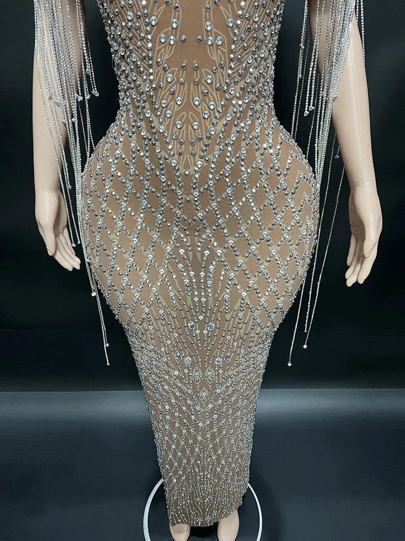 Transparent Diamond Dark Brown Dress. - Missheko