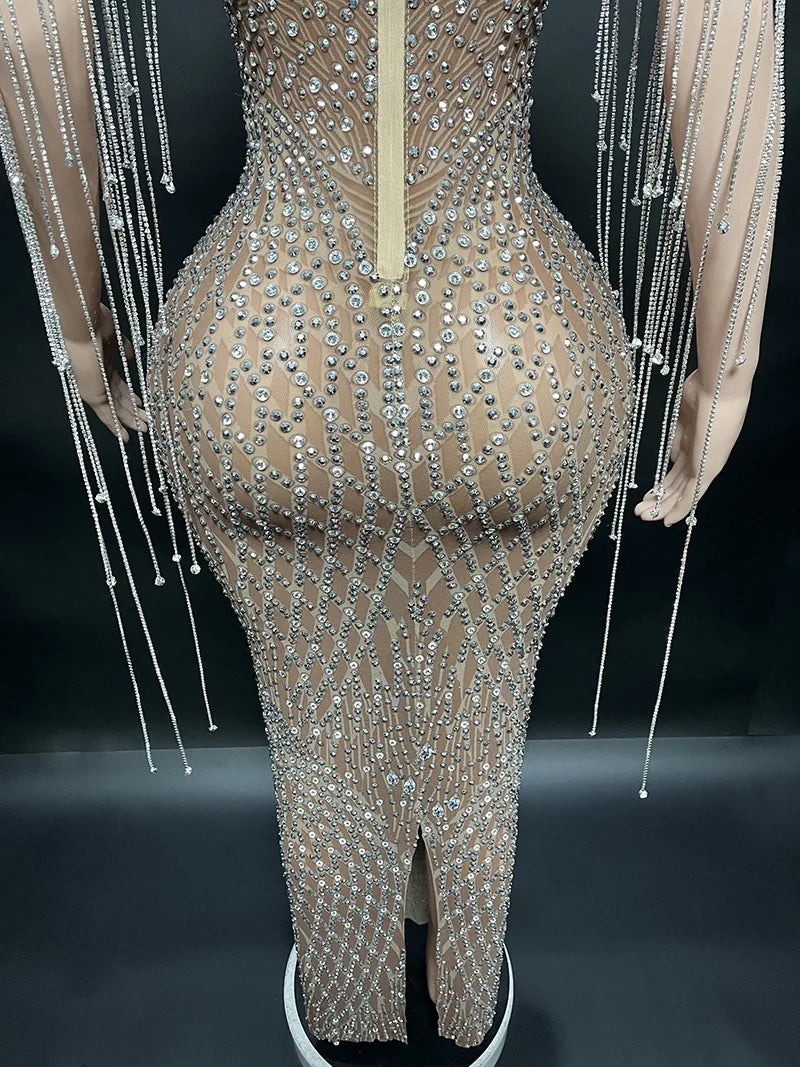 Transparent Diamond Dark Brown Dress. - Missheko