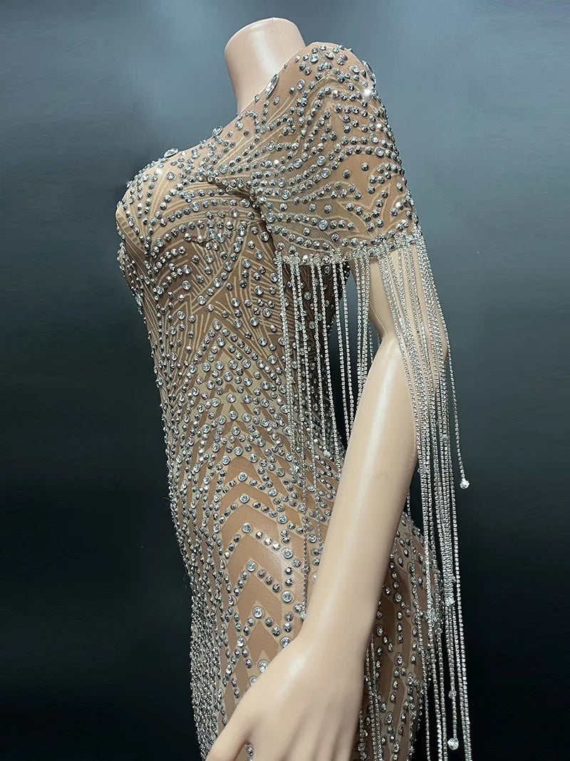 Transparent Diamond Dark Brown Dress. - Missheko