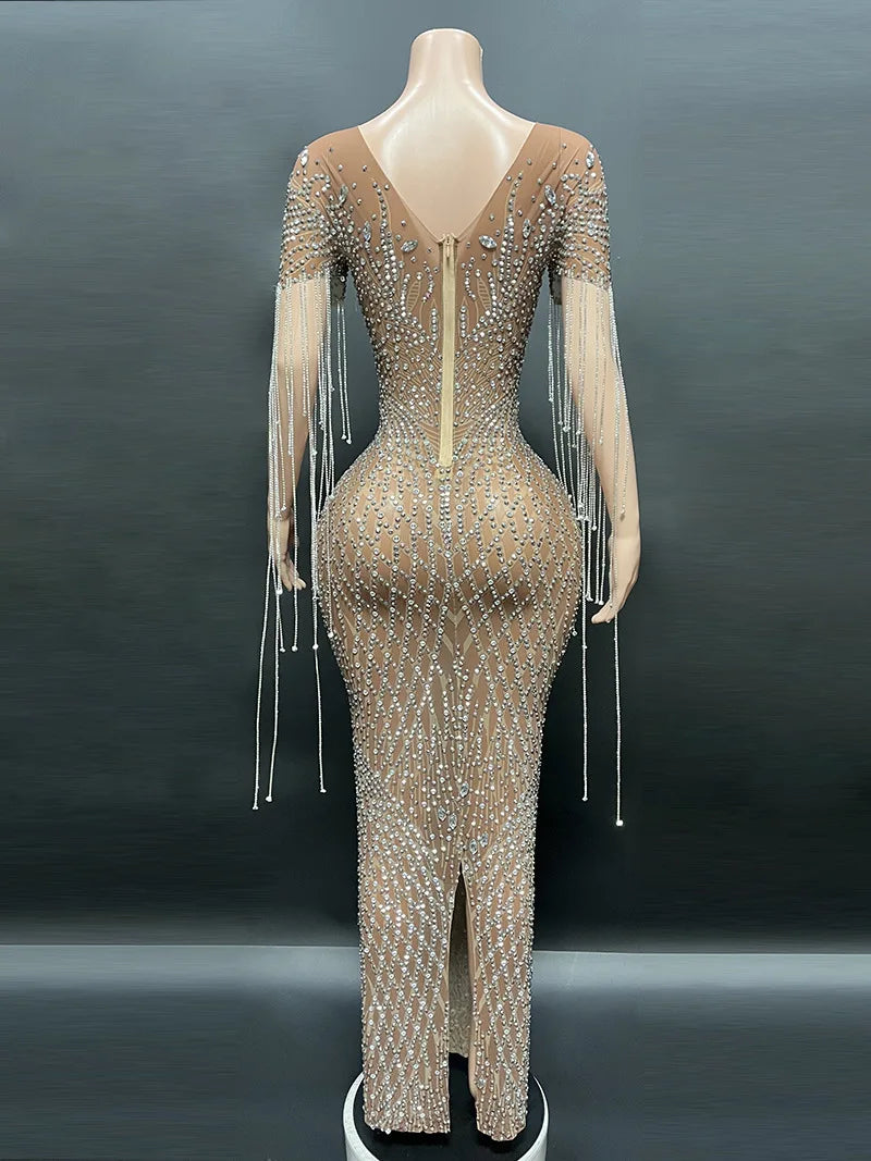 Transparent Diamond Dark Brown Dress. - Missheko