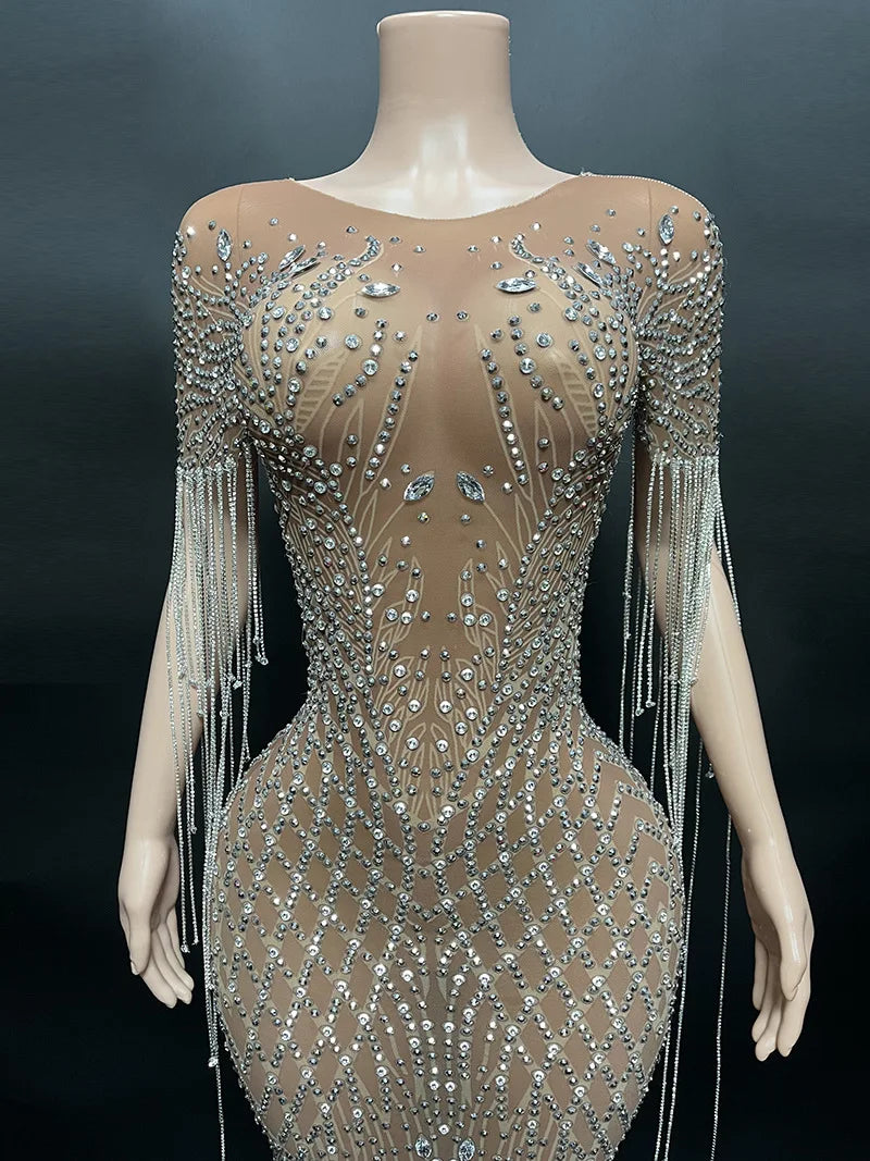 Transparent Diamond Dark Brown Dress. - Missheko