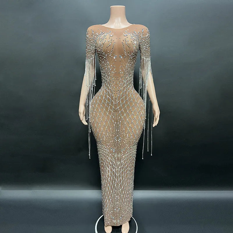 Transparent Diamond Dark Brown Dress. - Missheko