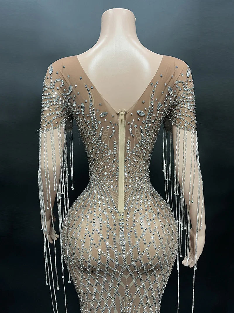 Transparent Diamond Dark Brown Dress. - Missheko