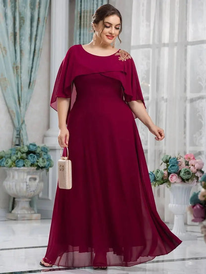 Plus Size Mesh A-Line Sequin Embroidery Evening Dress.