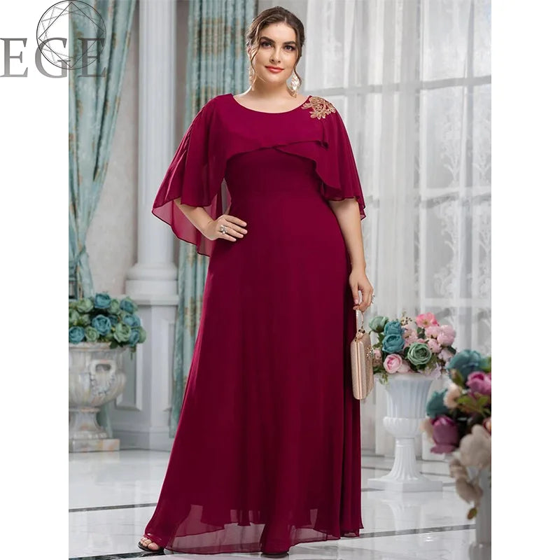 Plus Size Mesh A-Line Sequin Embroidery Evening Dress.