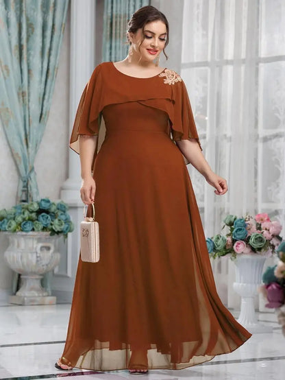 Plus Size Mesh A-Line Sequin Embroidery Evening Dress.