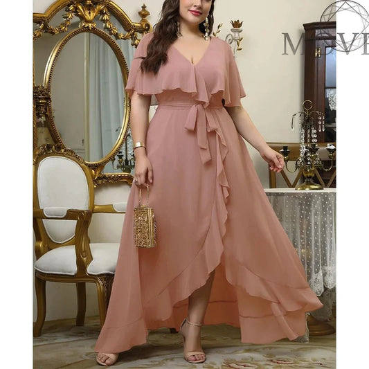 Plus Size Pink Chiffon Prom Dress.