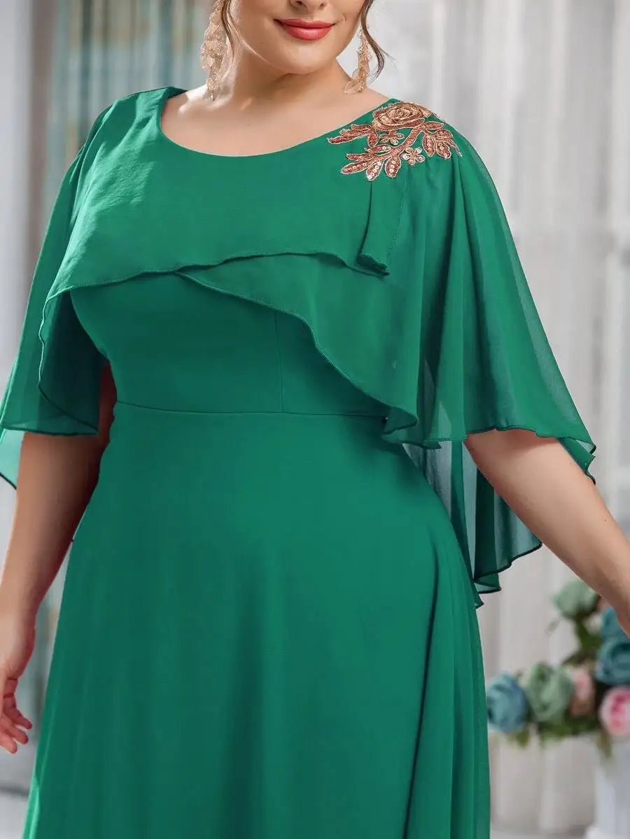 Plus Size Mesh A-Line Sequin Embroidery Evening Dress.