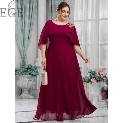 Plus Size Mesh A-Line Sequin Embroidery Evening Dress.