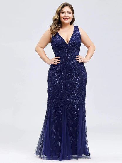 Plus Size Sleeveless V Neck Mermaid Cocktail Dress.