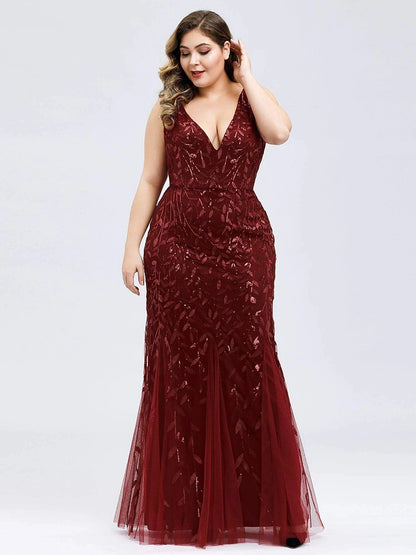 Plus Size Sleeveless V Neck Mermaid Cocktail Dress.