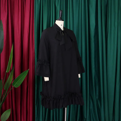 Loose Lacing Auricular Edge 3/4 Sleeve Dress.