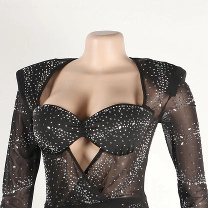 Mesh Diamond Luxury Rhinestone Evening Dress.