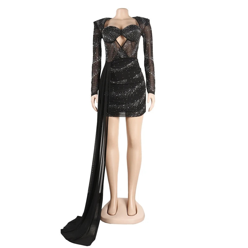 Mesh Diamond Luxury Rhinestone Evening Dress.