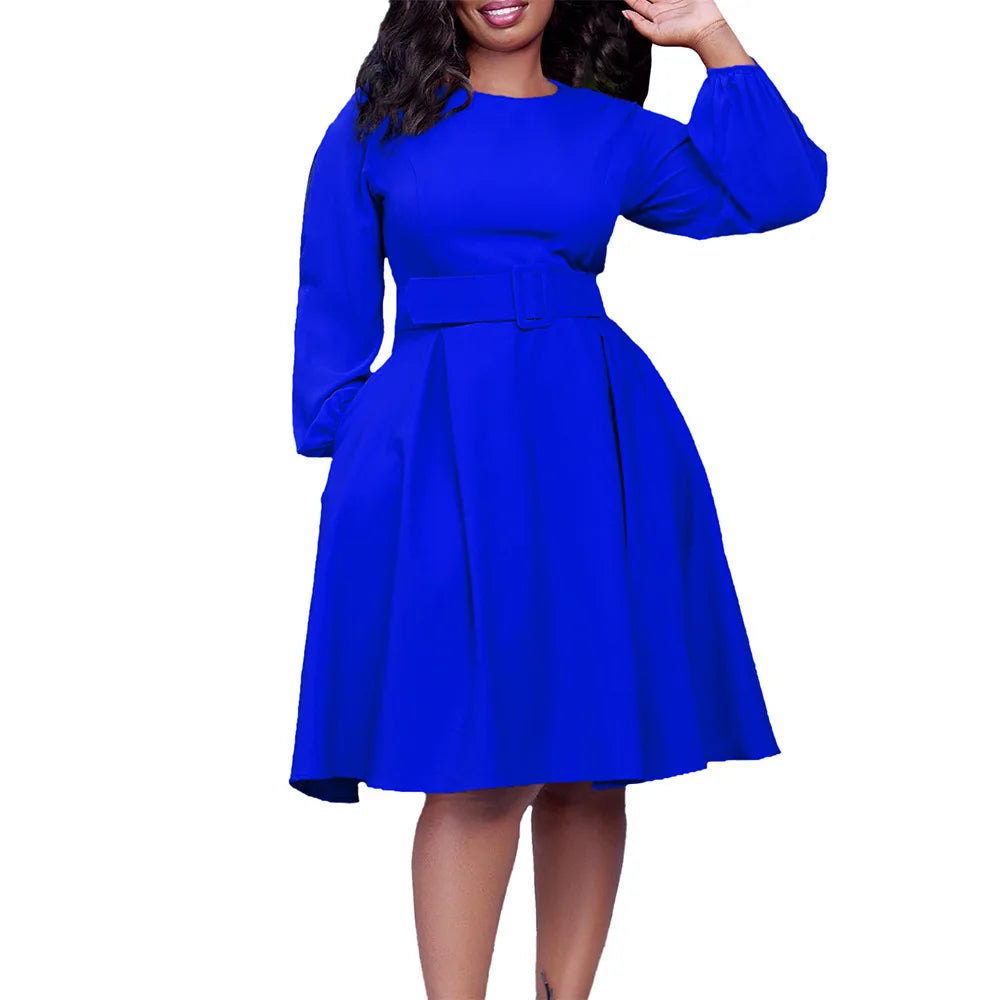 Long Sleeve Round Neck Large Swing Dress.