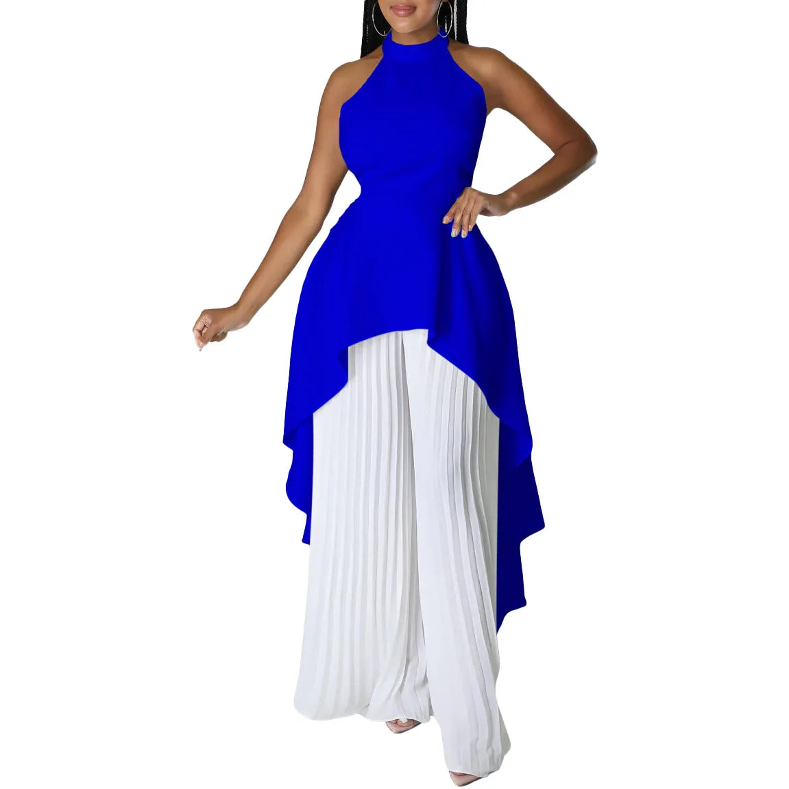 Sleeveless Irregular Top Wide Leg Pants Set Dress.