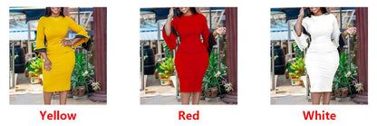 Round Neck Zipper Slim Fit Flare Pencil Dress.