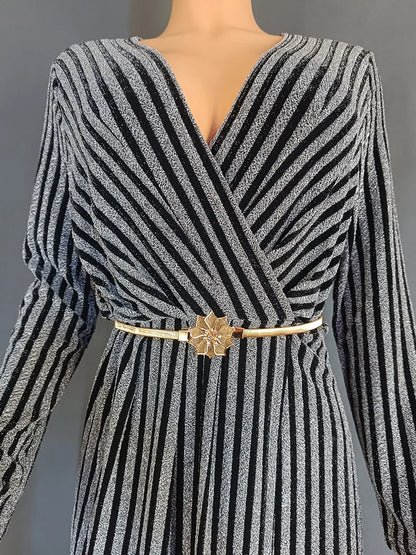 Gold and Silver Stripe Wrapped Hip Party Dress.