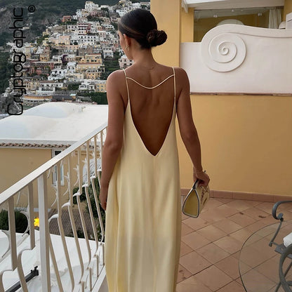 Open Back Sleeveless Slip Maxi Dress.