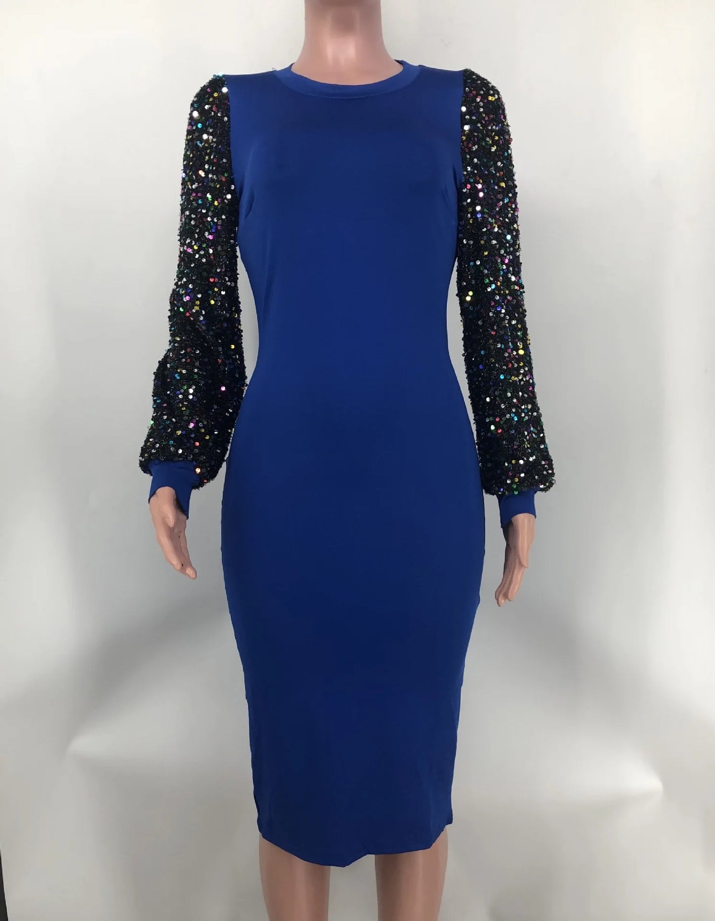 Sequin Sleeve Splice Wrapped Party Dress.