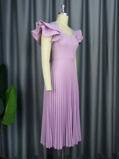 Square Neck Elegant Pleated Dress.