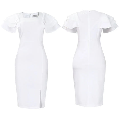 Square Collar Short-sleeved Bag Hip Dress.