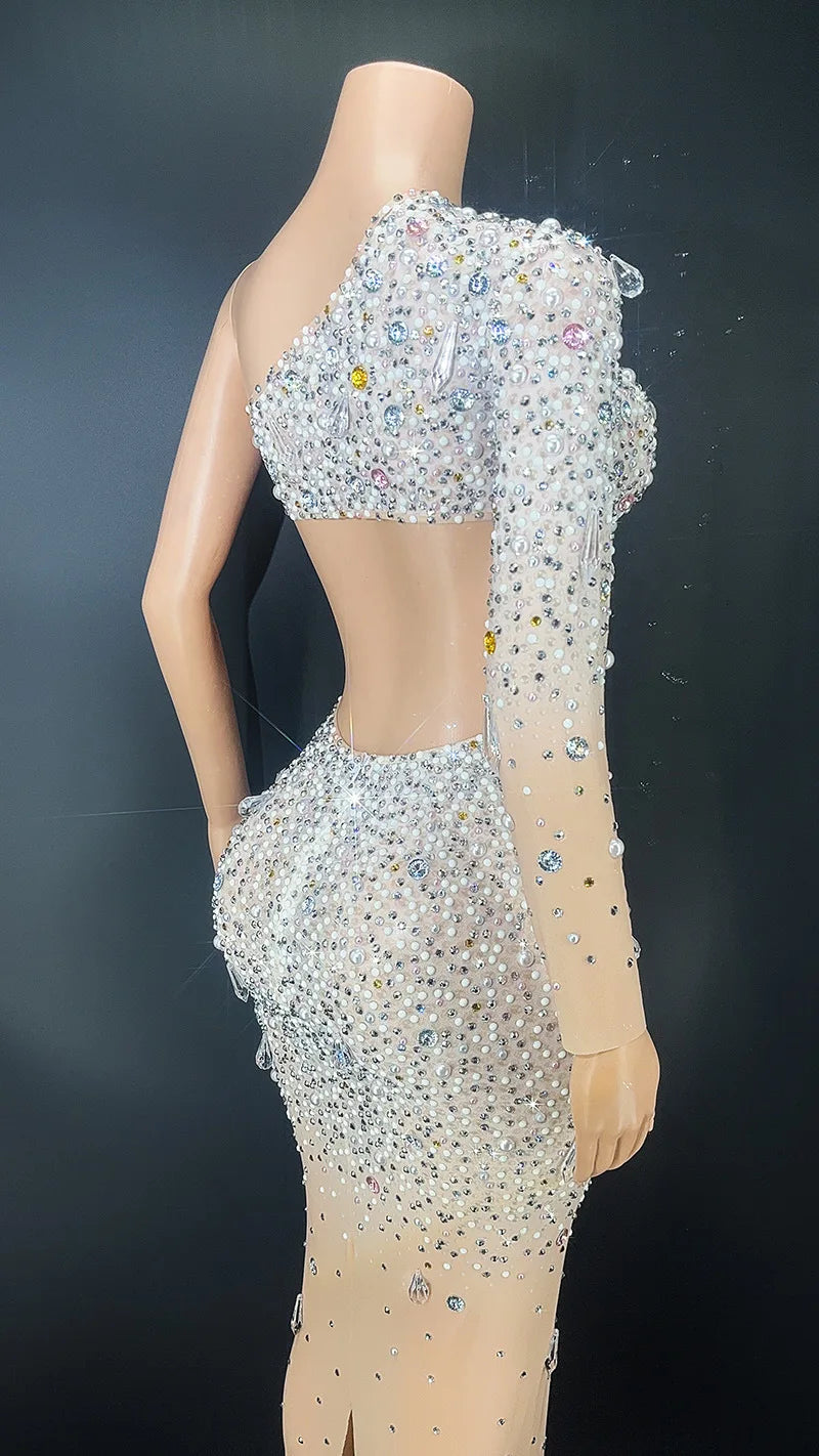 Rhinestones Colourful Mesh Dress.