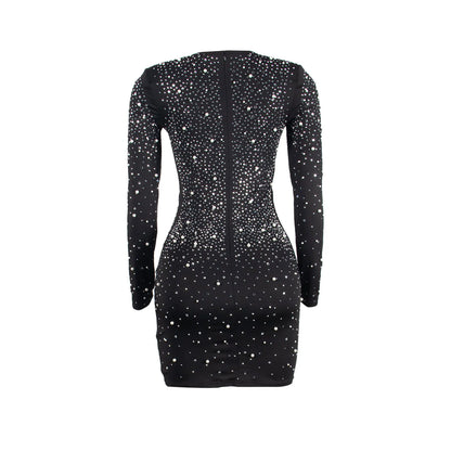 Slim Fit Diamond Long Sleeve MIDI Dress.