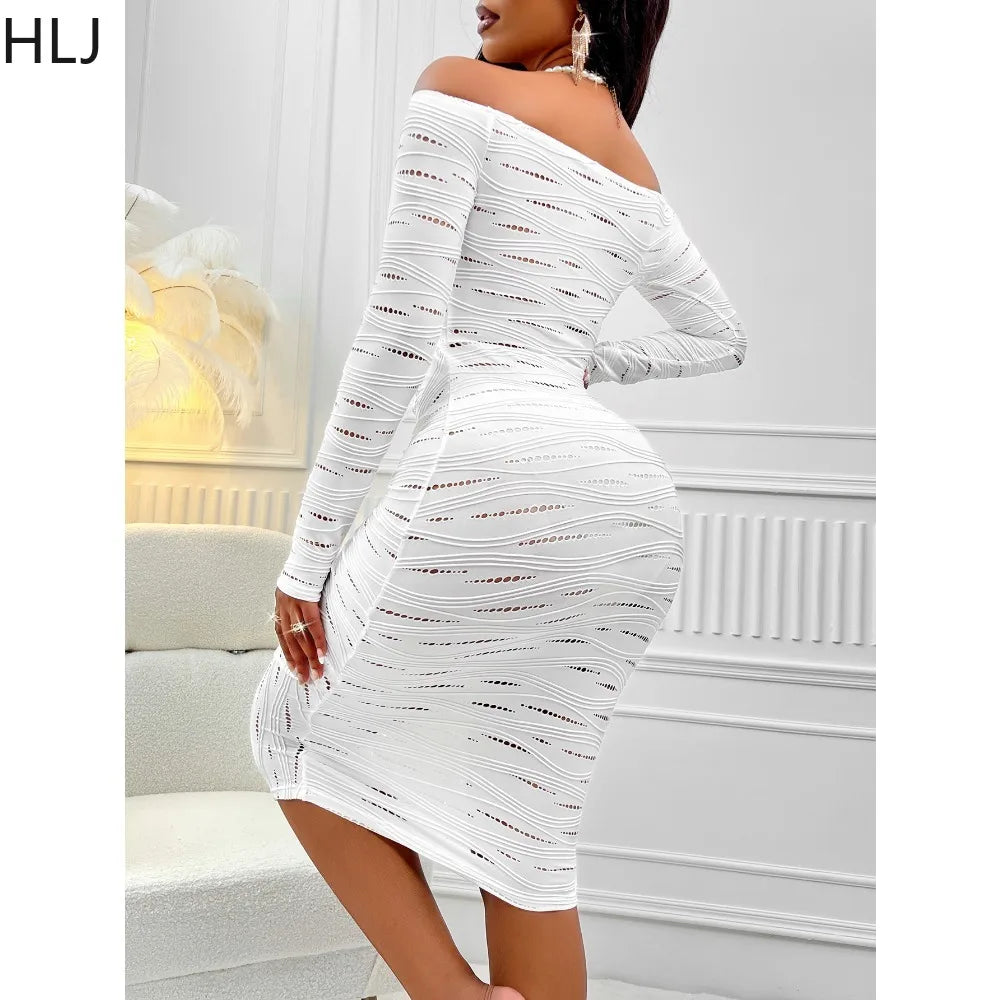 White Sexy Off Shoulder Hollow Out Knee Dress.