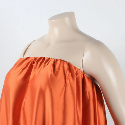 Satin Top Pressed Pleated Sleeveless Off Shoulder Evening Dress.