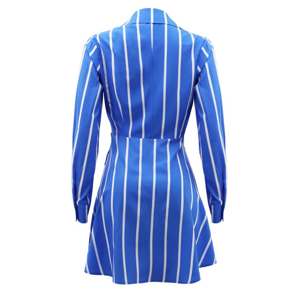 Polo Neck Striped Button Print Dress.