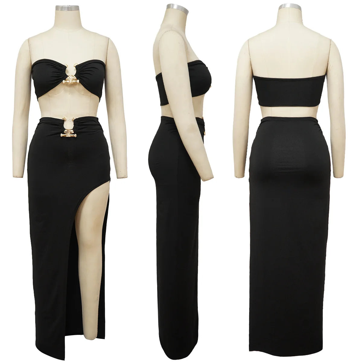 Panelled Cropped Bra And Split Two Pieces Set Dress.