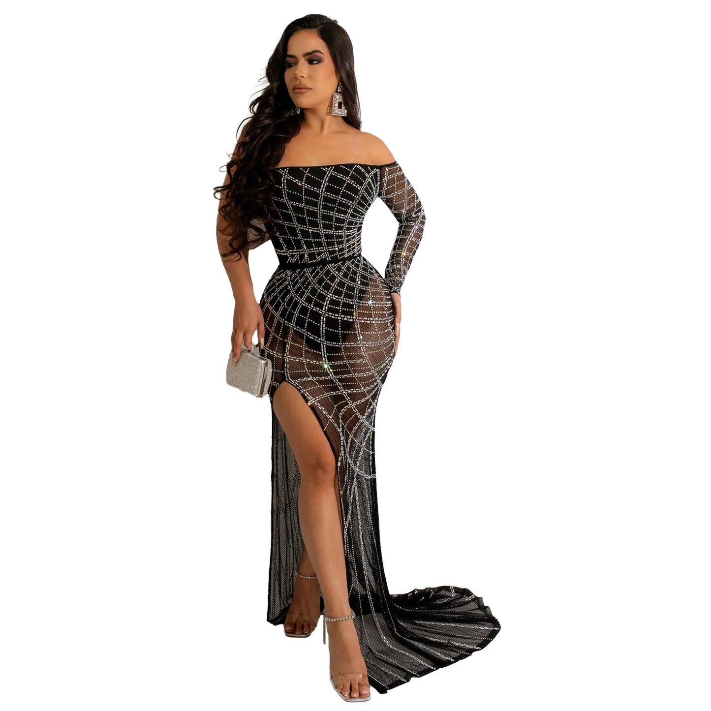 Diamond Wrapped Side Opening Slim Fit Dress.