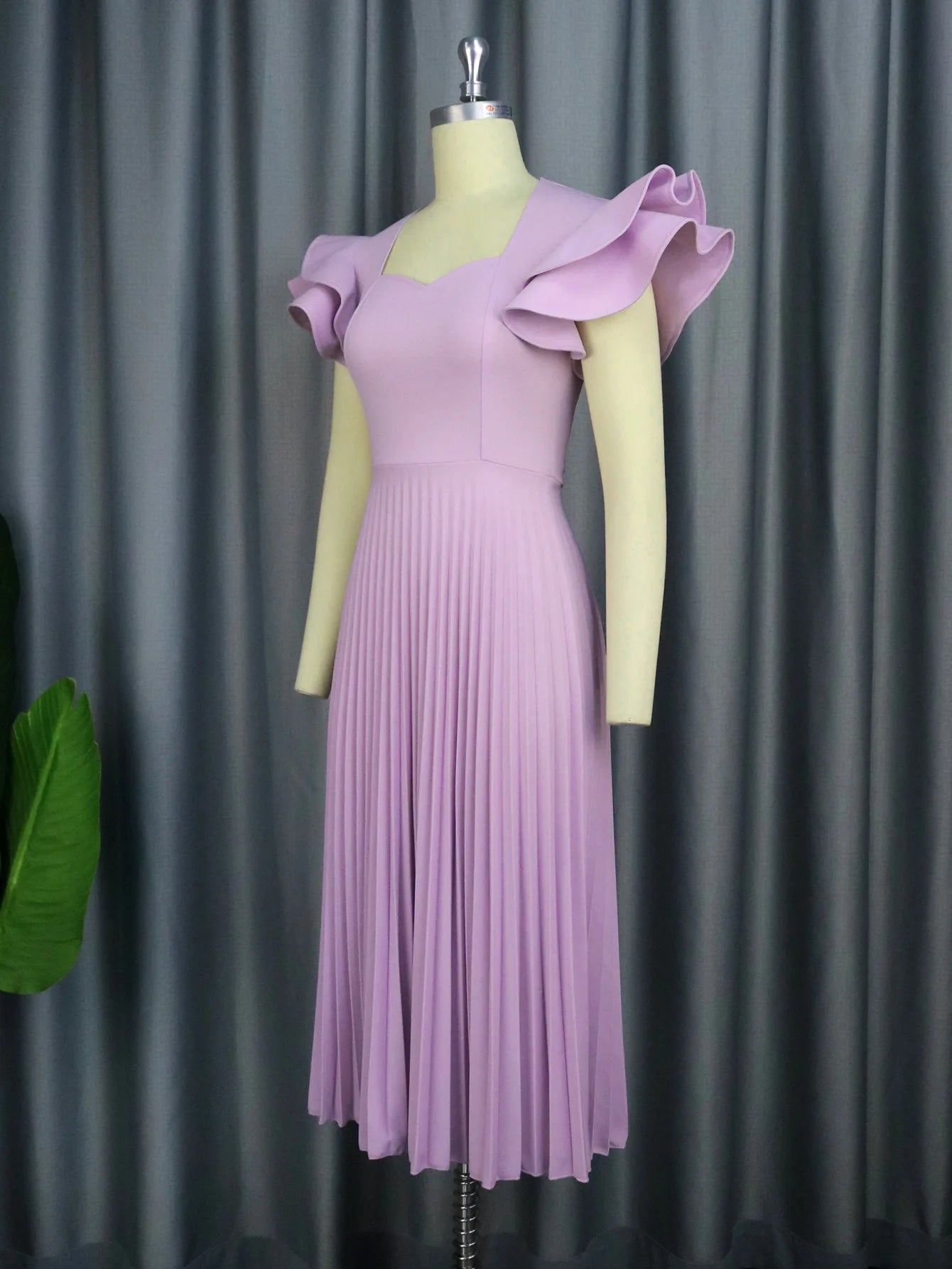 Square Neck Elegant Pleated Dress.