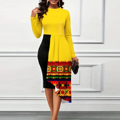 Elegant O-Neck Long Sleeve Overlay Dress.