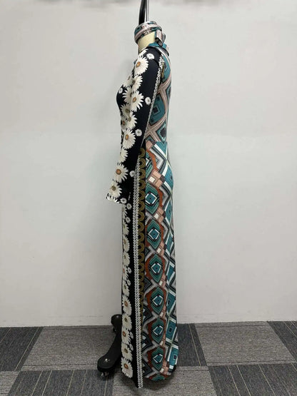 Sleeve Split Front Maxi Long Dress.