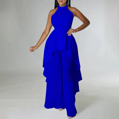 Sleeveless Irregular Top Wide Leg Pants Set Dress.