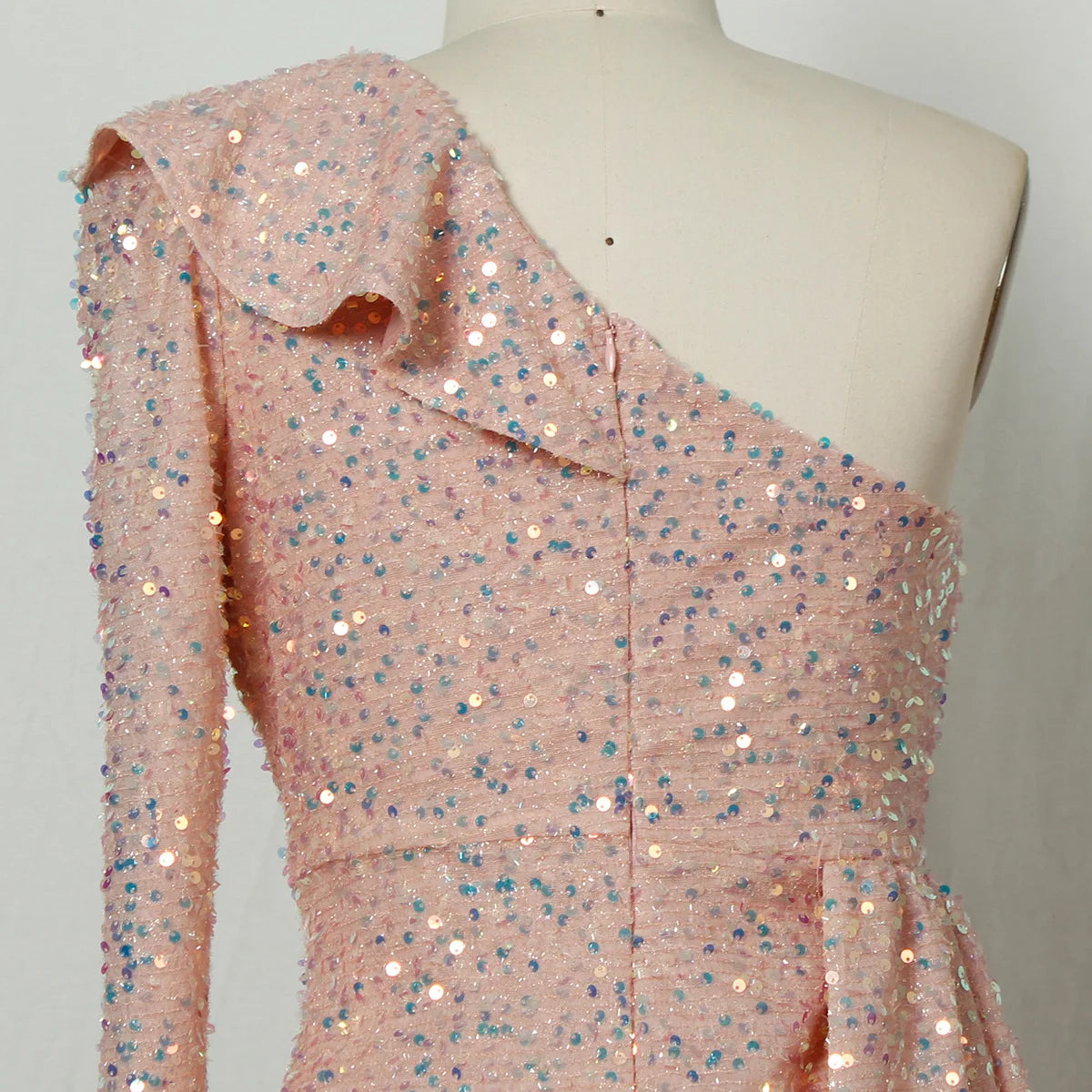 One Shoulder Sequins Dress.