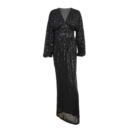 Sequin V Neck Evening Dress.