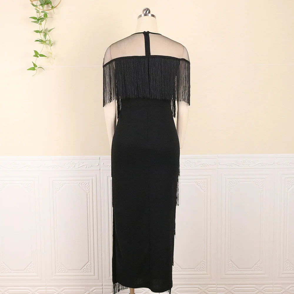 Plus Size Tassel Midi Fringed Robe Evening Dress.