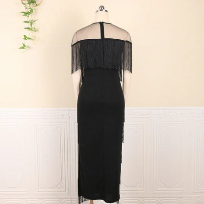 Plus Size Tassel Midi Fringed Robe Evening Dress.