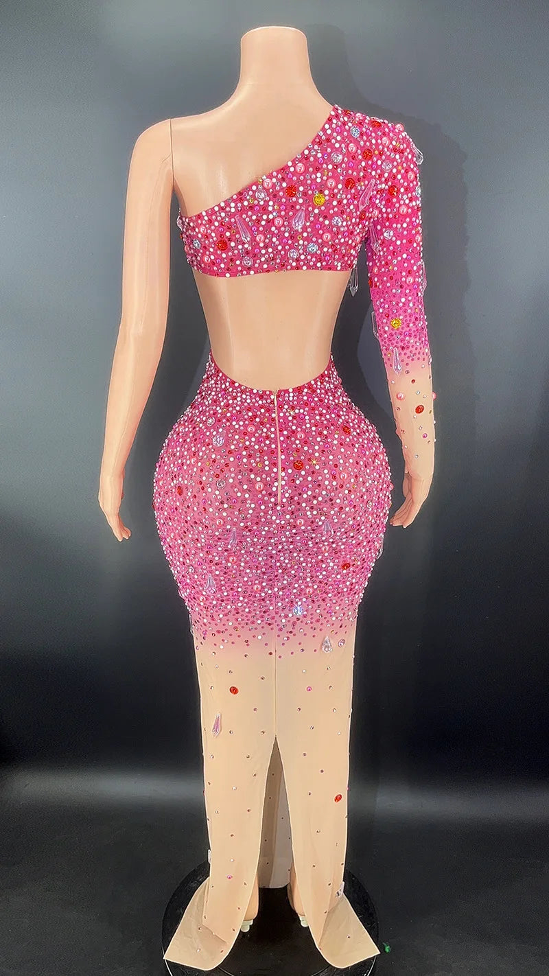 Rhinestones Colourful Mesh Dress.