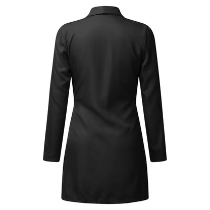 Women Long Sleeve Pleated Waist Tie Dress.