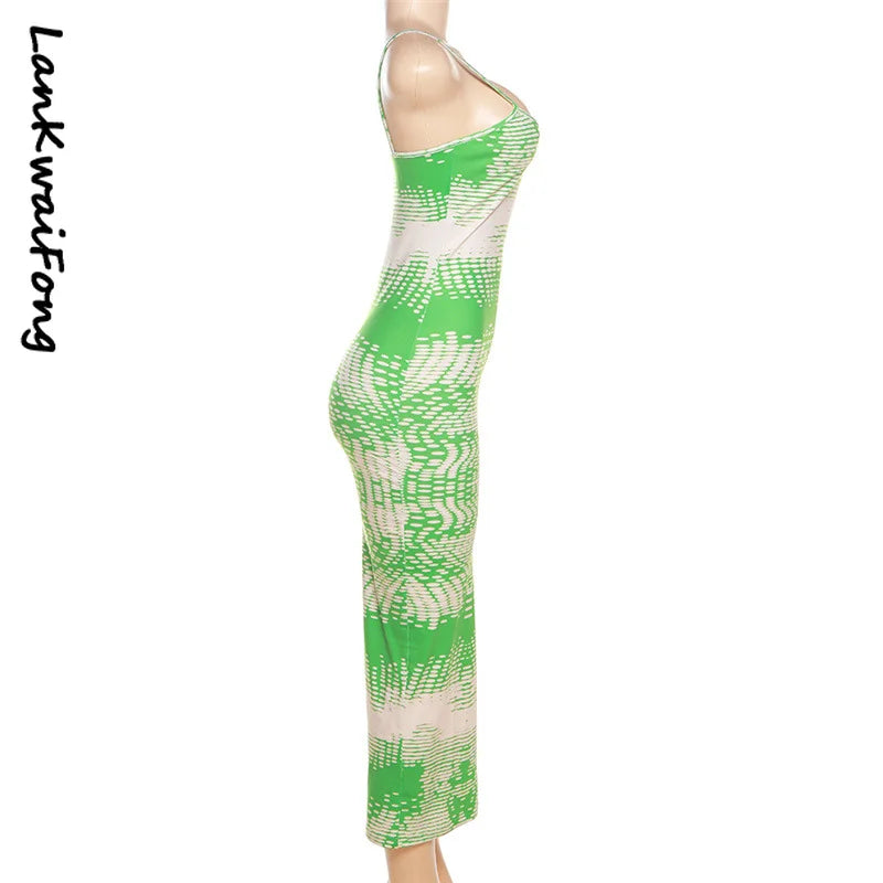 Printing Fashion Sling Backless Dress.