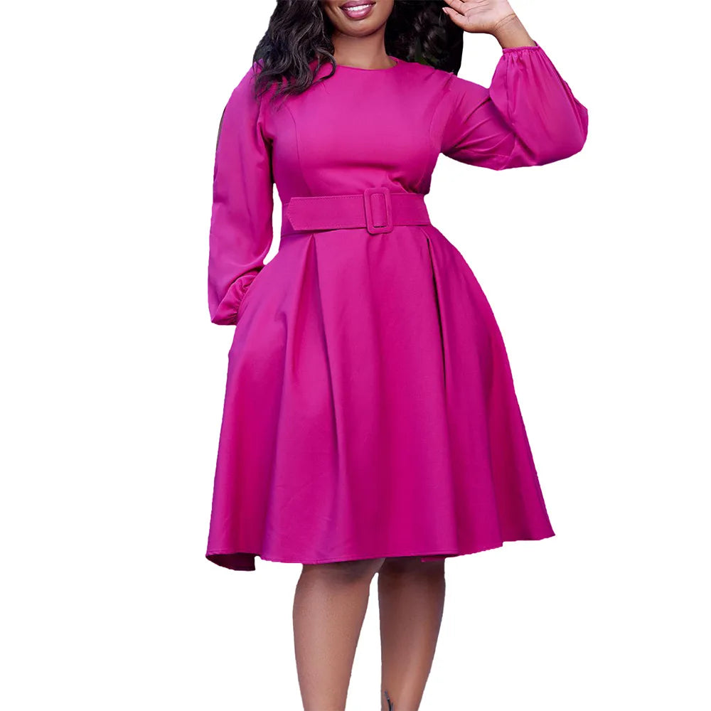 Long Sleeve Round Neck Large Swing Dress.