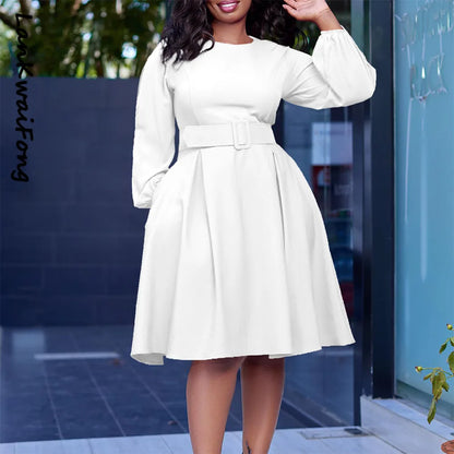 Long Sleeve Round Neck Large Swing Dress.