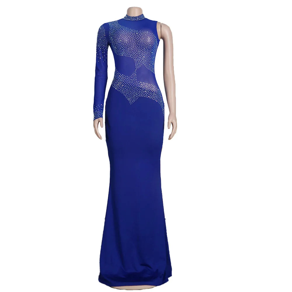 Rhinestone Sheer Luxury Patchwork Long Dress. - Missheko