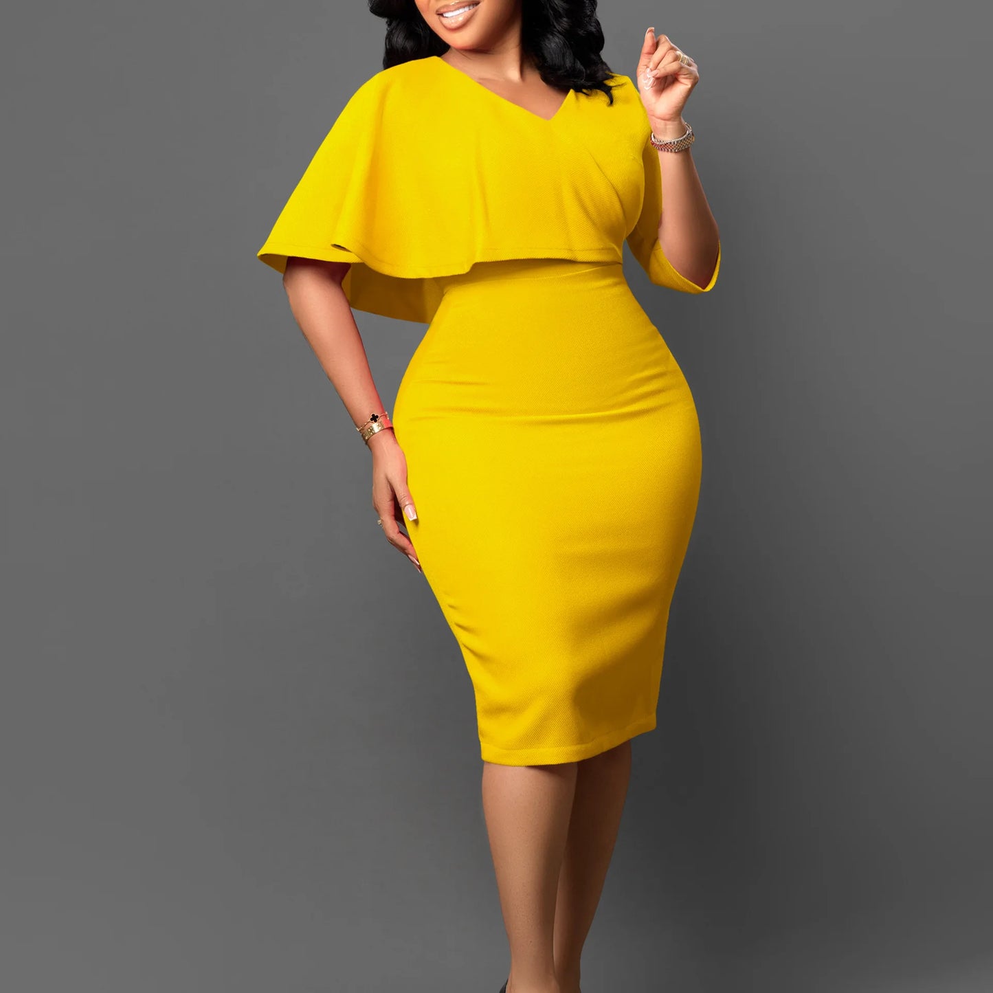 Pencil Skirt Half Sleeves Waist Wrapped Dress.