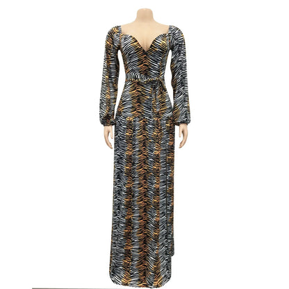 Leopard Print V Neck Wrapped Evening Dress.