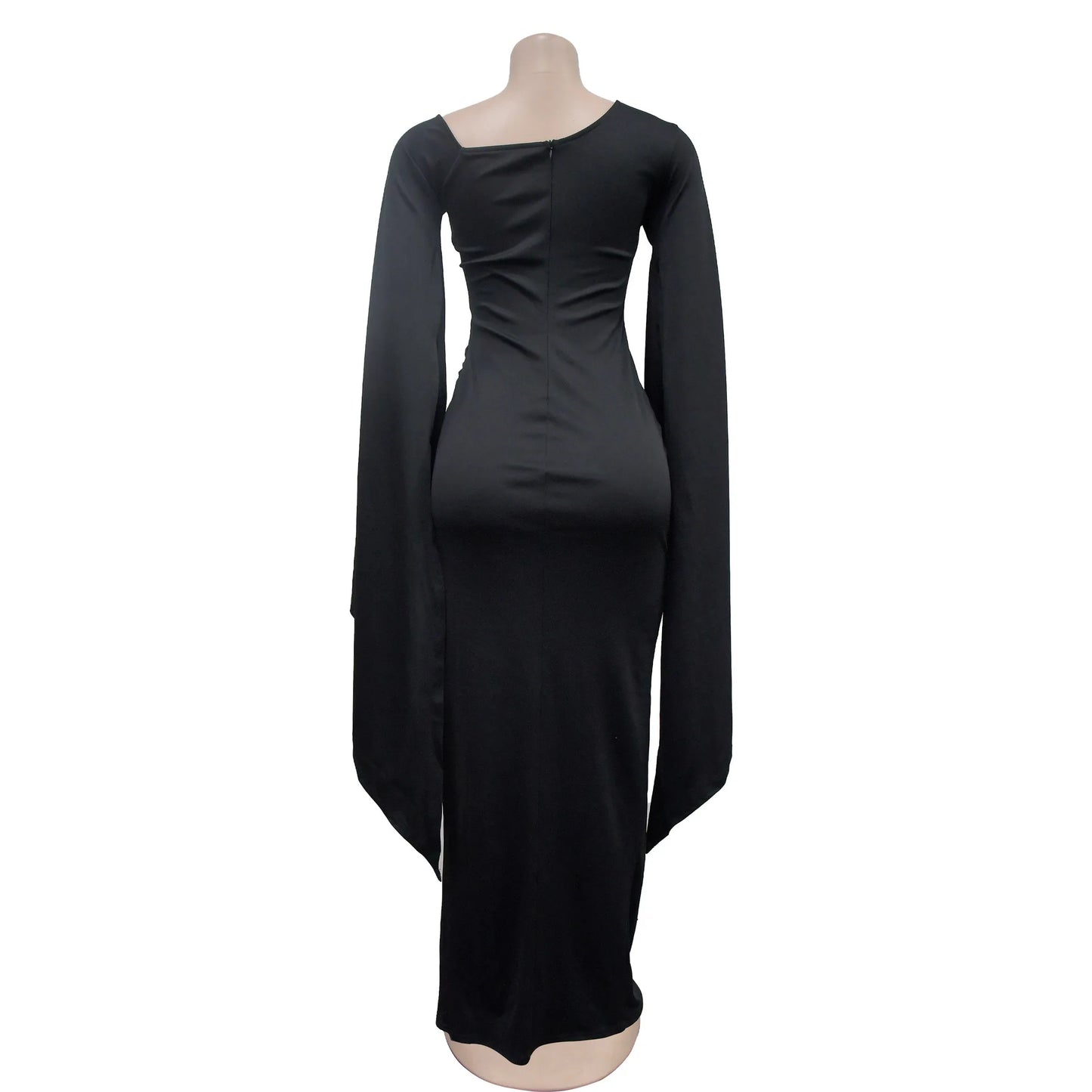 Long Sleeve Split Shawl Pleated Fishtail Dress.